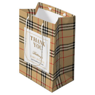 Sac Cadeau Moyen Baby shower Plaid Chèque Beige