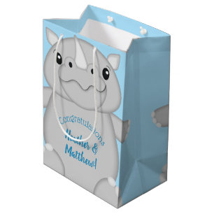Sac Cadeau Moyen Baby shower Rhino bleu