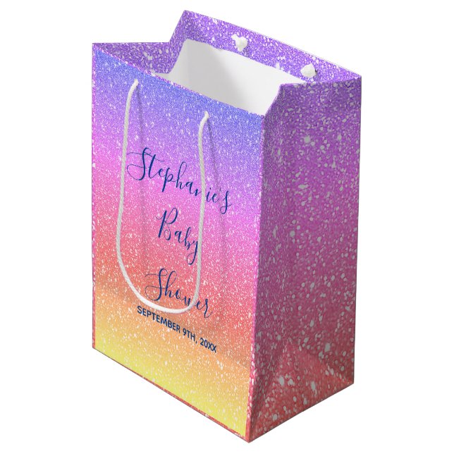 Sac Cadeau Moyen baby shower rose violet Parties scintillant person (Devant Angle)