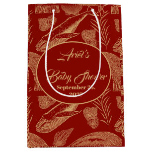 Sac Cadeau Moyen Baby shower rouge baleine marine vintage