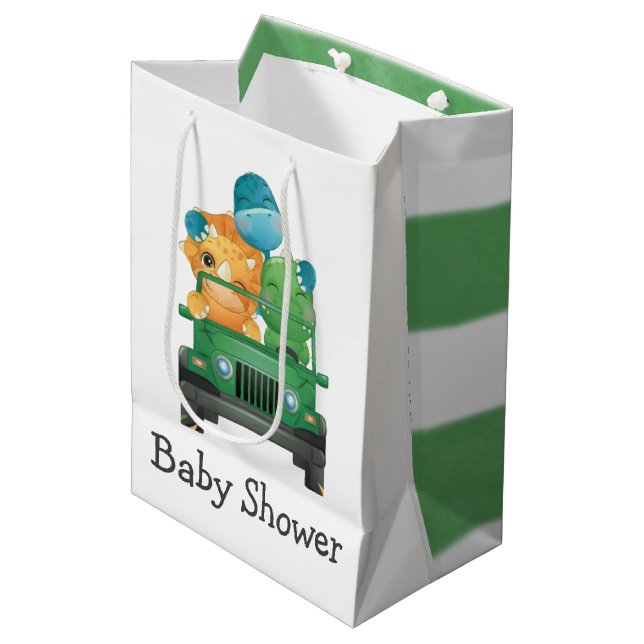Sac Cadeau Moyen Baby shower Safari Jungle Cute Dinosaur (Devant Angle)