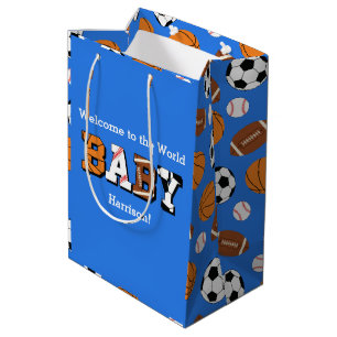 Sac Cadeau Moyen Baby shower sportif Co-ed Theme Boy Blue
