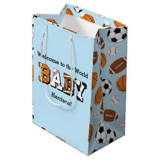 Sac Cadeau Moyen Baby shower sportif Co-ed Thème Garçon Bleu