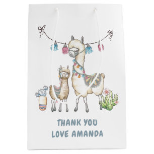 Sac Cadeau Moyen Baby Shower sur le thème du lama aquarelle