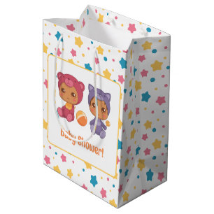 Sac Cadeau Moyen Baby shower Twins Chat Ours Étoiles foncé