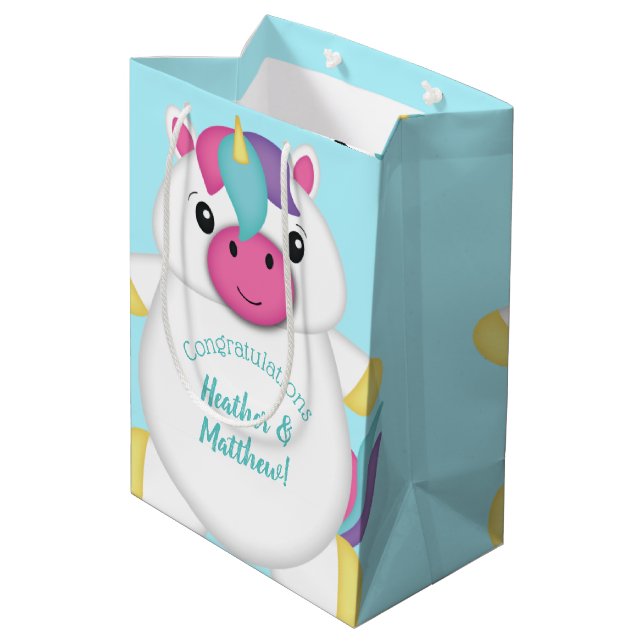 Sac Cadeau Moyen Baby shower Unicorn Turquoise (Dos Angle)