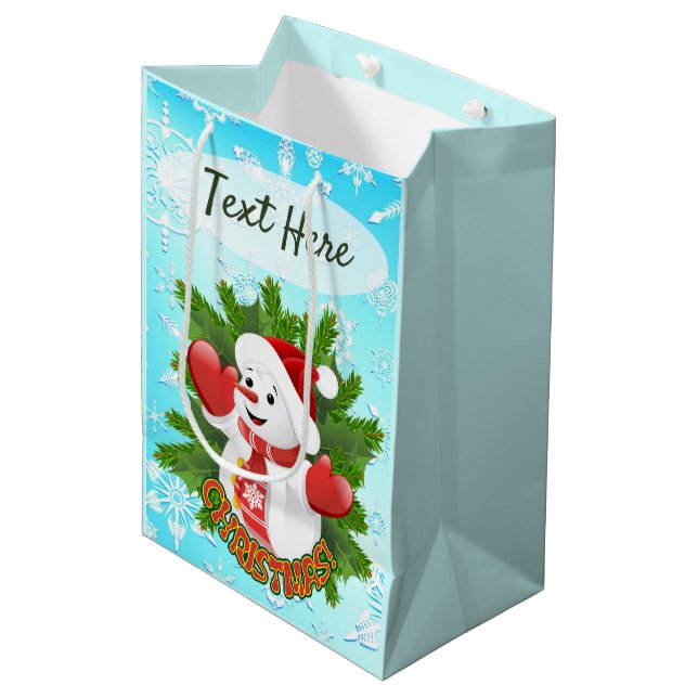 Sac Cadeau Moyen Baby Snowman avec ornement de flocons de neige en  (Devant Angle)