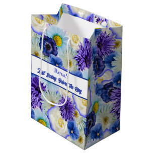 Sac Cadeau Moyen Bachelorette Fête des mariées Florale Bleue et Bla