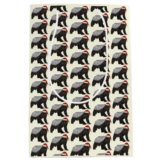 Sac Cadeau Moyen Badger de miel festif Badass Père Noël Animal de N (Devant)