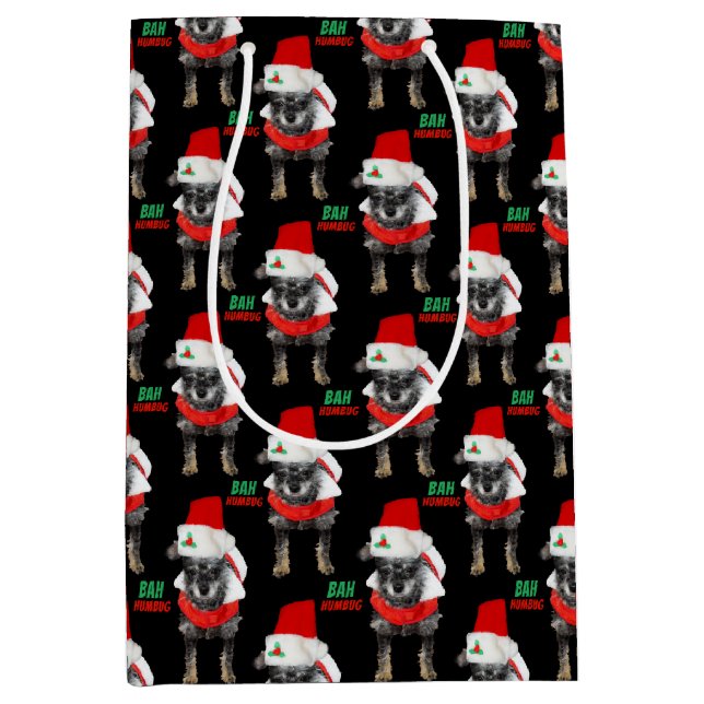Sac Cadeau Moyen Bah Humbug Motif de chien de Noël (Devant)