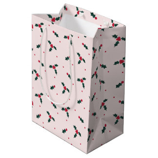 Sac Cadeau Moyen Baies et feuilles de houx de Noël