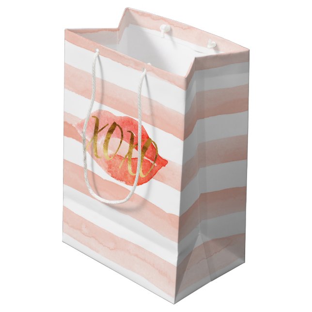Sac Cadeau Moyen Baiser d'aquarelle XOXO en or rose (Dos Angle)