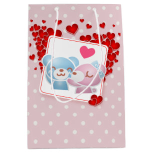 Sac Cadeau Moyen Baiser les ours avec les coeurs sur un Motif à poi