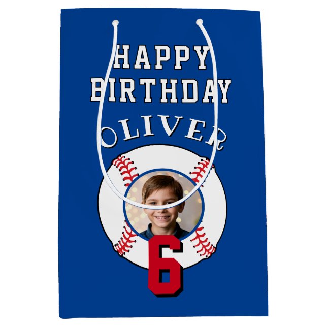 Sac Cadeau Moyen Bal de baseball bleu Anniversaire de enfant Photo (Devant)