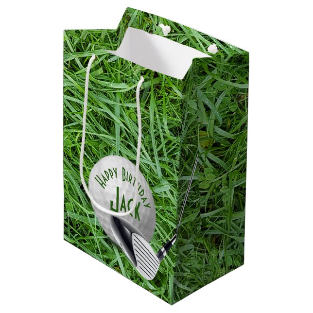 Sac Cadeau Moyen Bal De Golf En Herbe Anniversaire (Devant Angle)