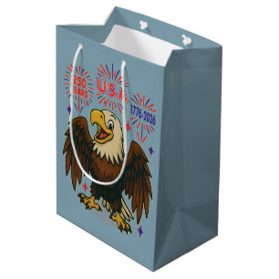 Sac Cadeau Moyen Bald Eagle avec Fireworks - USA 250 ans 1776-2026