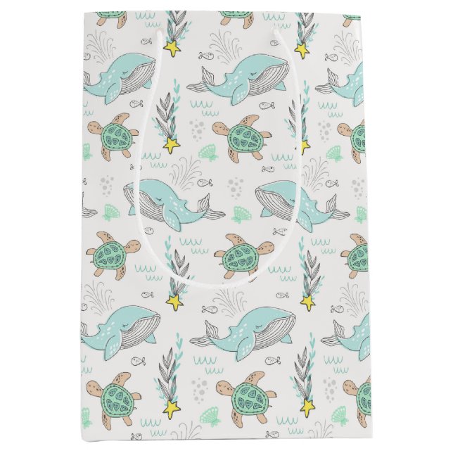 Sac Cadeau Moyen Baleines et tortues de mer (Devant)