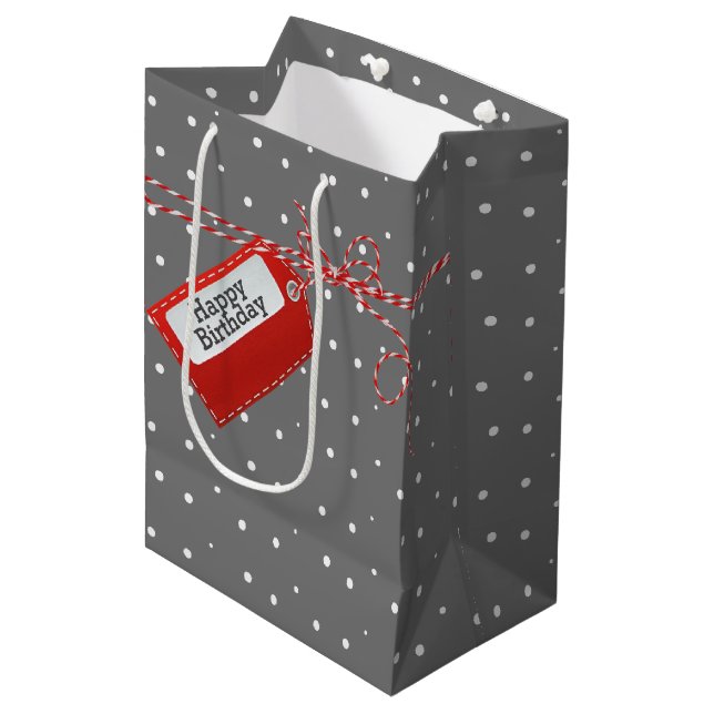 Sac Cadeau Moyen Balise Cadeau Anniversaire Rouge Sur Pois (Devant Angle)