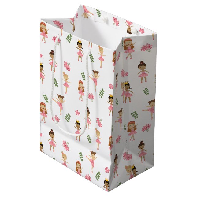 Sac Cadeau Moyen Ballet Pink Ballerinas Motif dansant (Devant Angle)