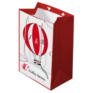Sac Cadeau Moyen Ballon à air chaud rouge d'anniversaire de mariag