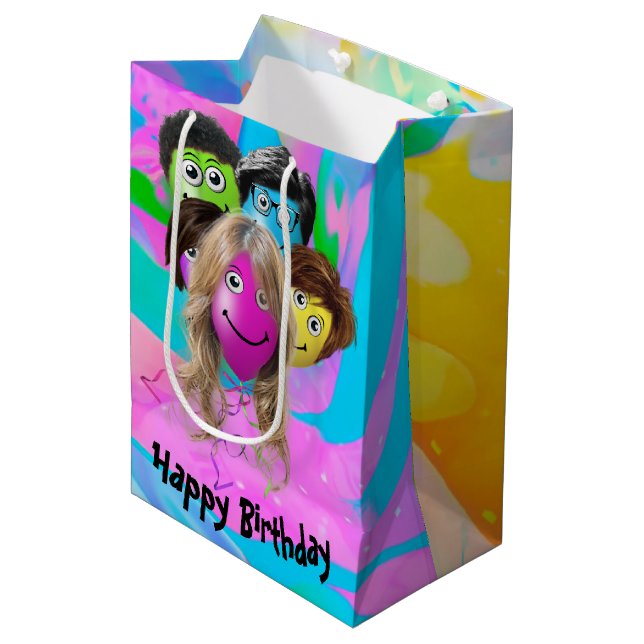Sac Cadeau Moyen Ballons d'Anniversaire (Devant Angle)