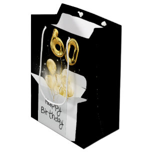 Sac Cadeau Moyen Ballons d'anniversaire 60 ans en or en boîte