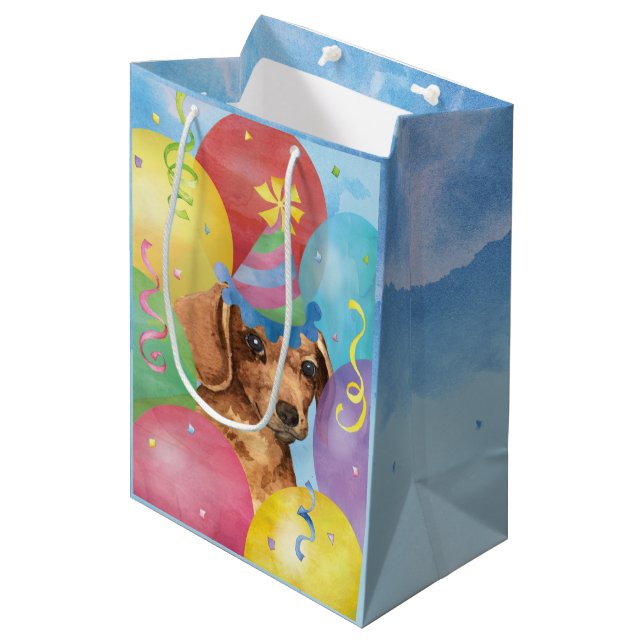 Sac Cadeau Moyen Ballons d'anniversaire Dachshund (Devant Angle)