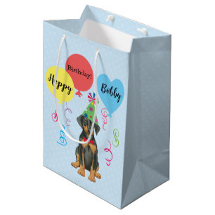 Sac Cadeau Moyen Ballons de fête d'anniversaire Doberman Sac-cadeau