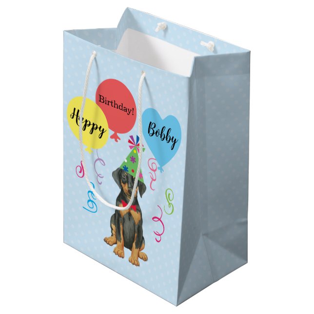 Sac Cadeau Moyen Ballons de fête d'anniversaire Doberman Sac-cadeau (Devant Angle)