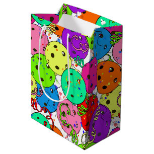 Sac Cadeau Moyen Ballons de Pickleball Party sur blanc