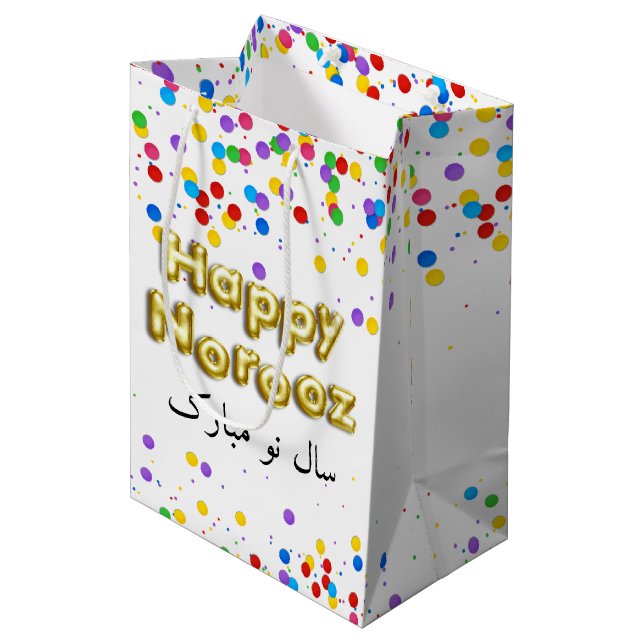 Sac Cadeau Moyen Ballons d'or Bonne année Norooz Perse (Devant Angle)
