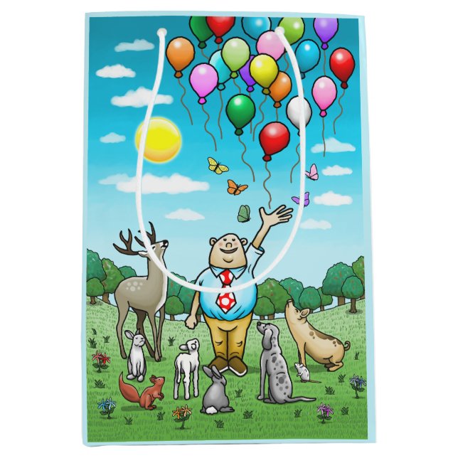 Sac Cadeau Moyen Ballons et anniversaires, la paire parfaite! (Devant)