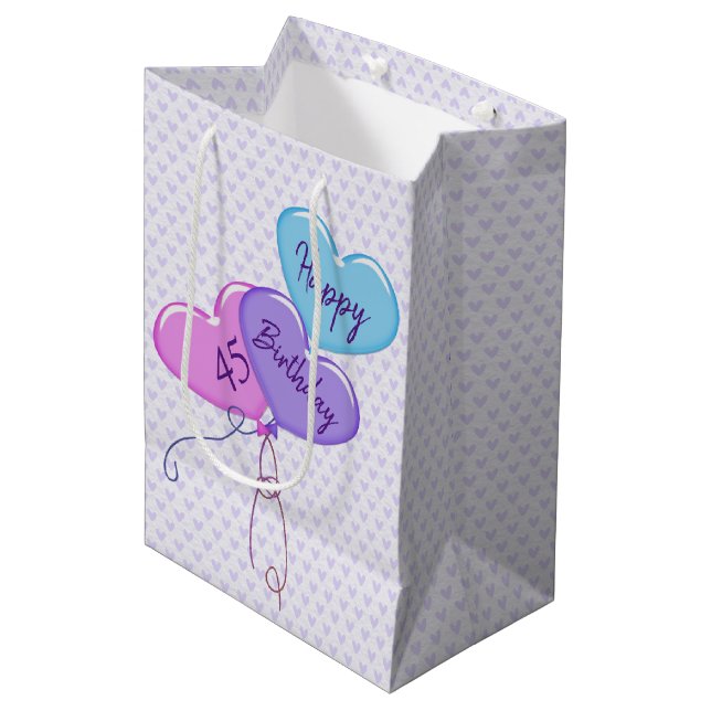 Sac Cadeau Moyen Ballons et cœurs pour les 45 ans (Devant Angle)