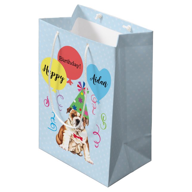 Sac Cadeau Moyen Balloons de fête d'anniversaire Bulldog Medium Cad (Devant Angle)
