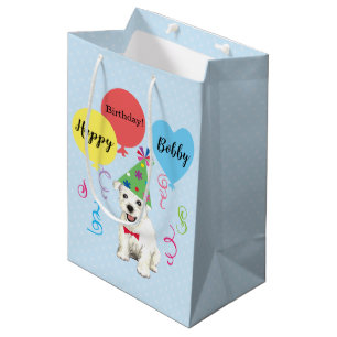 Sac Cadeau Moyen Balloons de fête d'anniversaire Westie Sac-cadeau