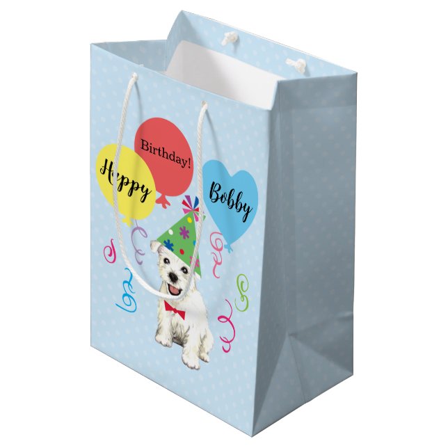 Sac Cadeau Moyen Balloons de fête d'anniversaire Westie Sac-cadeau  (Devant Angle)