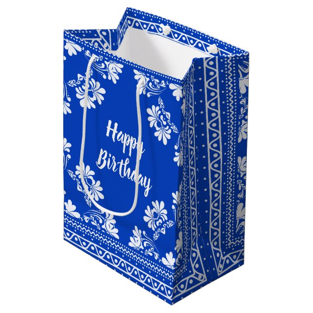 Sac Cadeau Moyen Bandanna Bleue et Blanc Sac-Cadeau Moyen (Devant Angle)