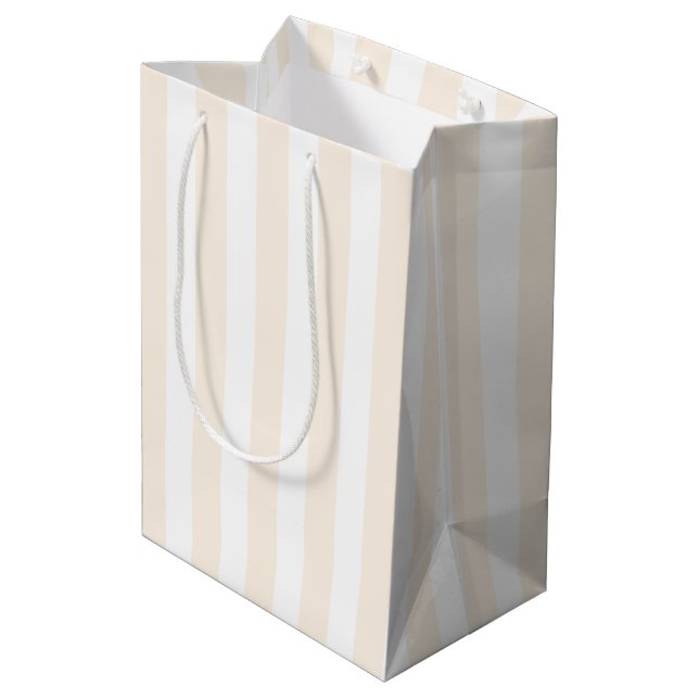 Sac Cadeau Moyen Bande de bonbons beige et blanche (Dos Angle)