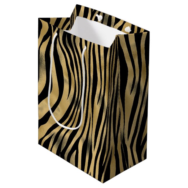 Sac Cadeau Moyen Bande de tigre noir et or (Devant Angle)