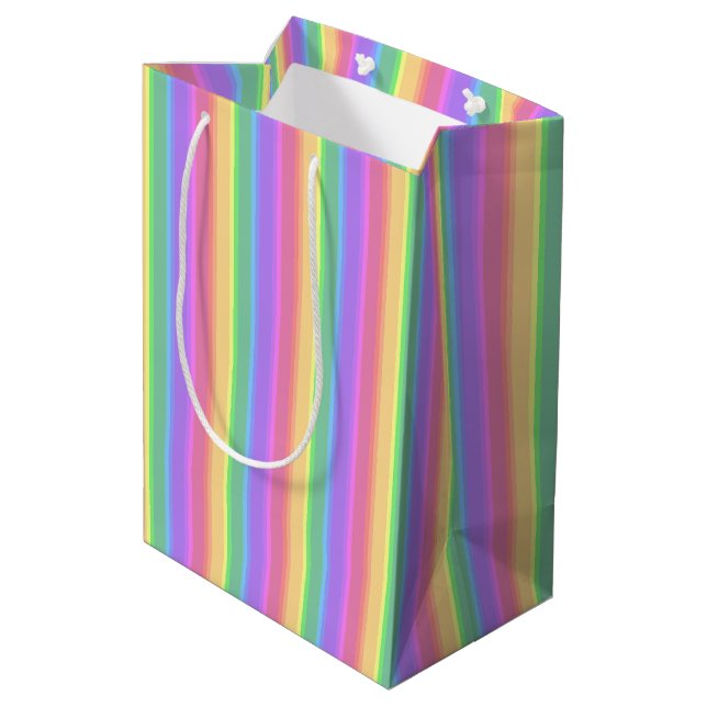 Sac Cadeau Moyen Bandes arc-en-ciel pastel (Dos Angle)