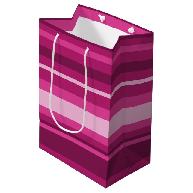 Sac Cadeau Moyen Bandes de Fuschia (Devant Angle)