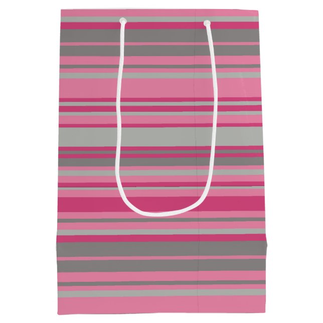 Sac Cadeau Moyen Bandes Grises Roses (Dos)