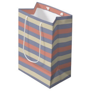 Sac Cadeau Moyen Bandes pastel jaune, orange et bleu