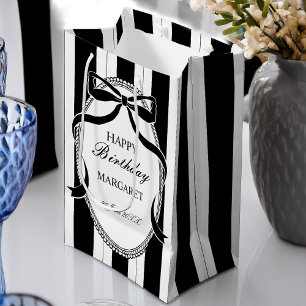 Sac Cadeau Moyen Bandes rétro noir et blanc arc anniversaire person