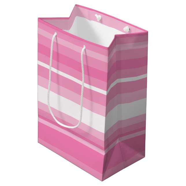 Sac Cadeau Moyen Bandes roses (Devant Angle)