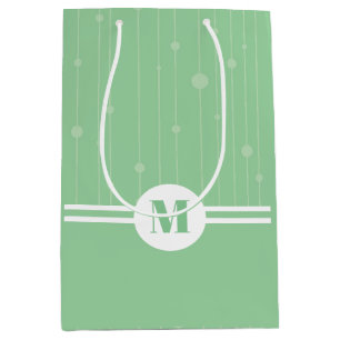 Sac Cadeau Moyen Bandes vertes à la menthe monogramme pastel minima