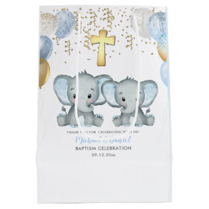 Sac Cadeau Moyen Baptême Baptême Bleu Bélier Les Garçons Eléphants