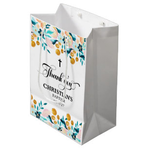 Sac Cadeau Moyen Baptême bleu croisé élégant