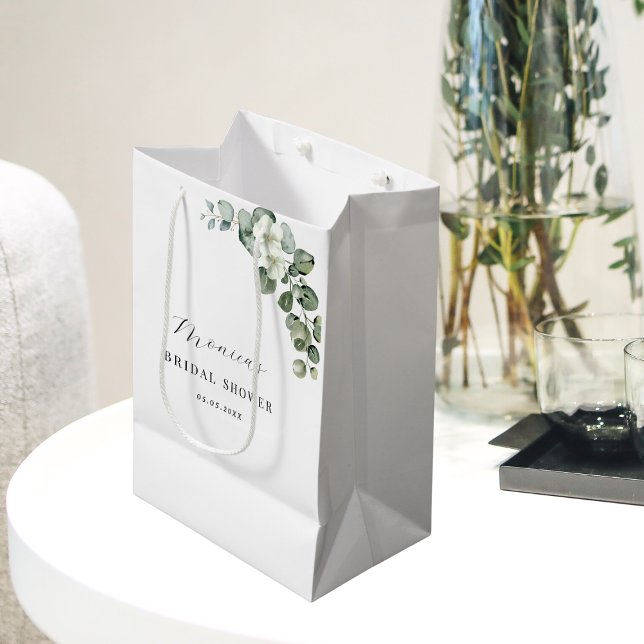 Sac Cadeau Moyen Baptême de mariage floral d'eucalyptus aquarelle v (Créateur téléchargé)