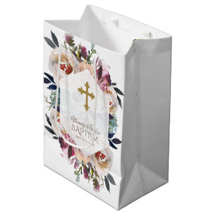 Sac Cadeau Moyen Baptême géométrique bleu rose pâle